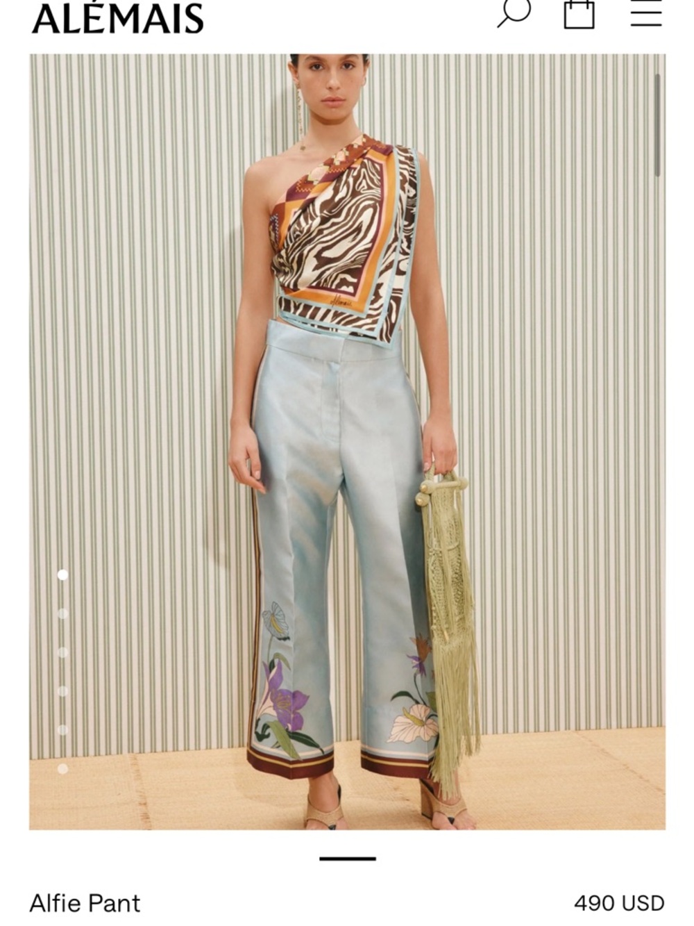 NWT Alfie Wide-Leg Embroidered Satin Pants in Light Blue